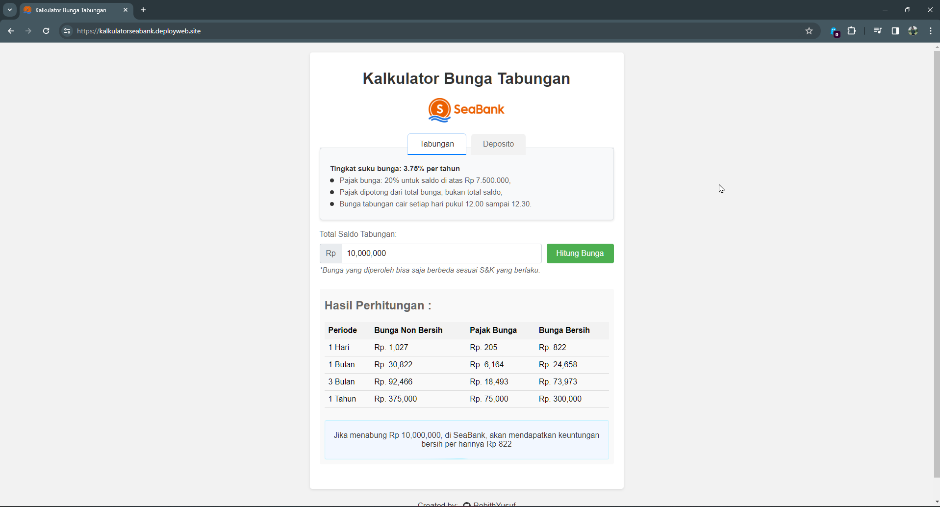 Seabank Calculator